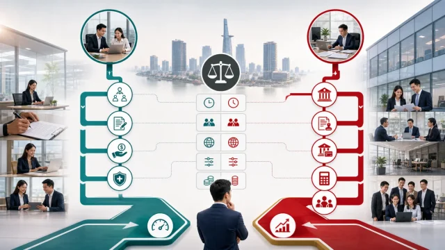 Two market-entry paths comparing EOR and company setup in Vietnam